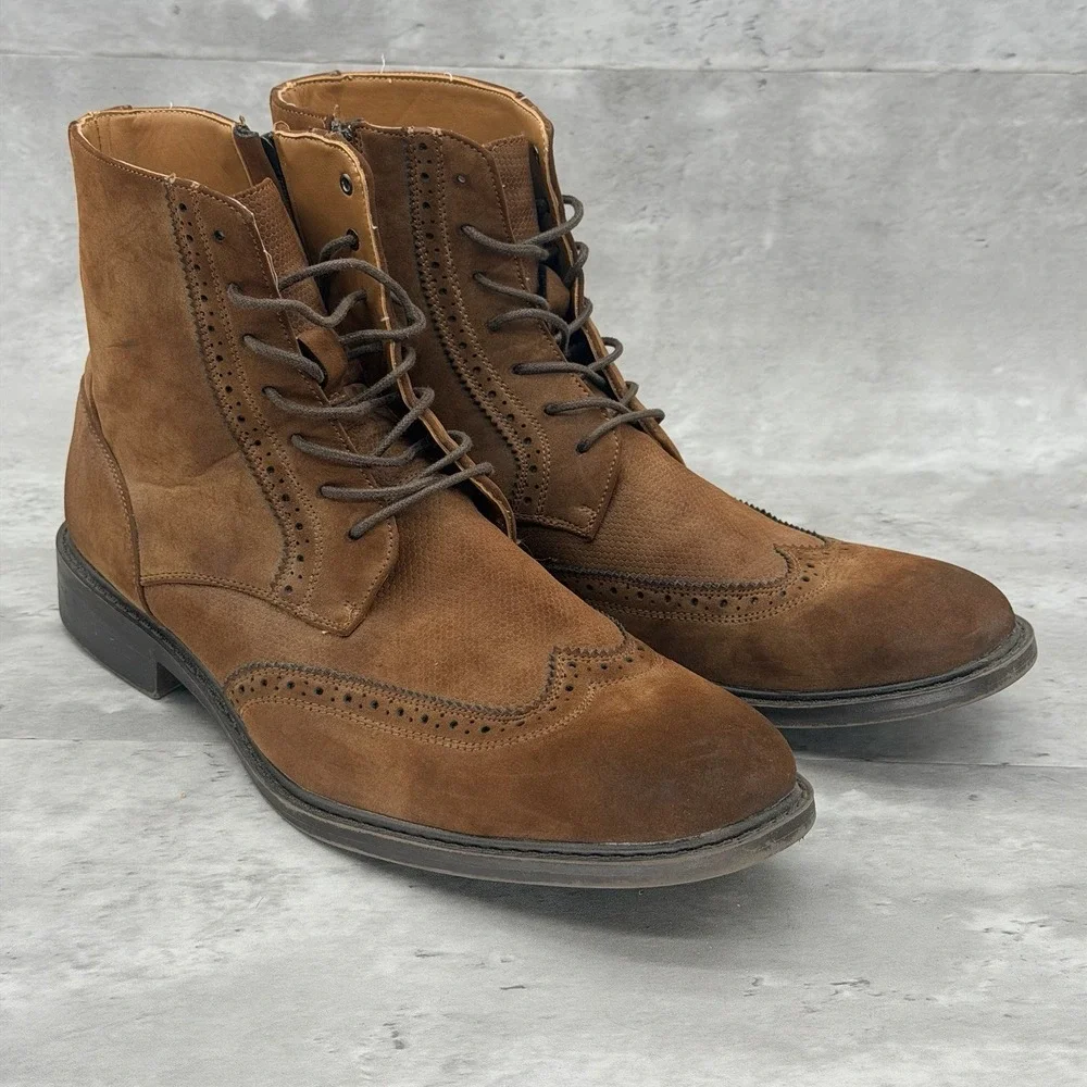 Men's Kenneth Cole Unlisted Buzzer Boots Size 10.5 Brown Suede Leather Side Zips